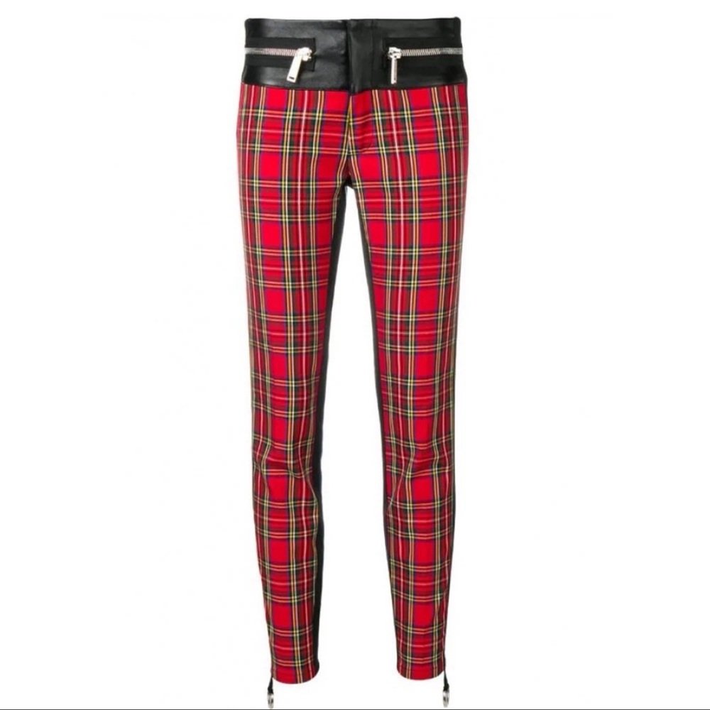 Dsquared2 Women’s Denise Fit Tartan Jeans Black Leather Waist Zip Italy Size 44
